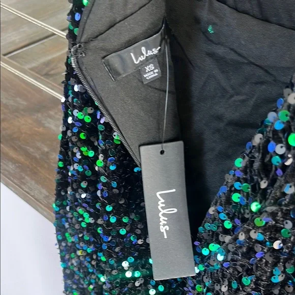 Lulu's Black Dress with Green and Blue Sequins - Picture 7 of 7